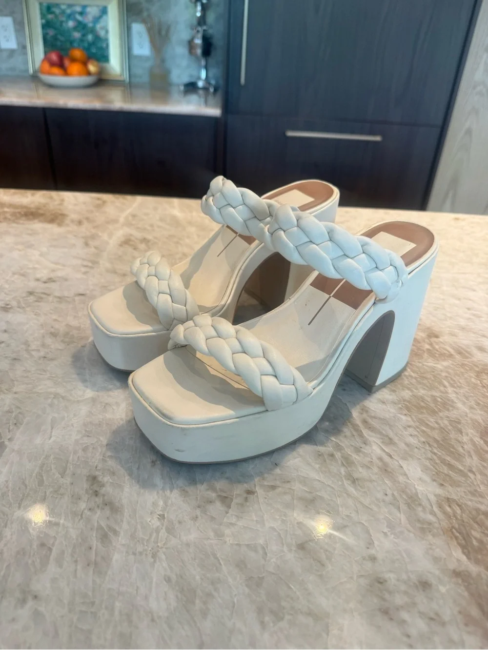 Dolce Vita Cream/White Braided Platform Heeled Sandals - size 7